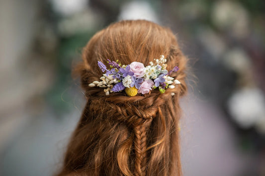 Spring lavender flower hair comb Lilac wedding headpiece Purple and yellow bridal flower comb Custom Summer wedding hair accessories Magaela