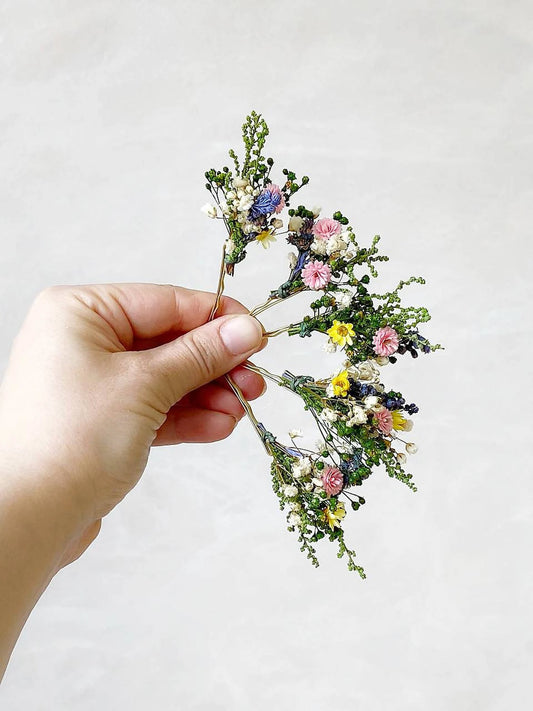 Colorful flower hairpin Romantic hairpin Meadowy design Wedding hairpins Romantic boho hairpins Wild flower hairpins Magaela Summer wedding