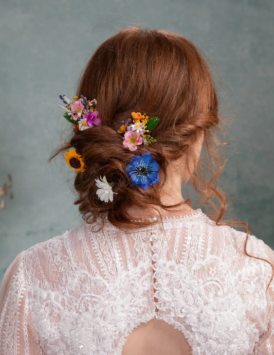 Set of hairpins Meadow flowers Wild flowers Bridal hair Flower hairpins Summer wedding Garden wedding Flower hair accessories Sunflower